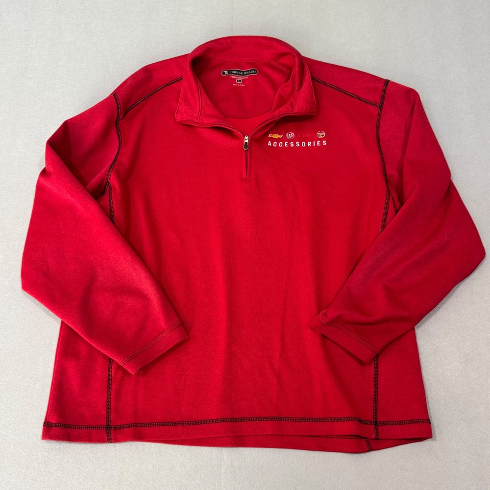 Pebble Beach Quarter Zip Pullover Mens L Red GM Accessories Embroidered Logo
